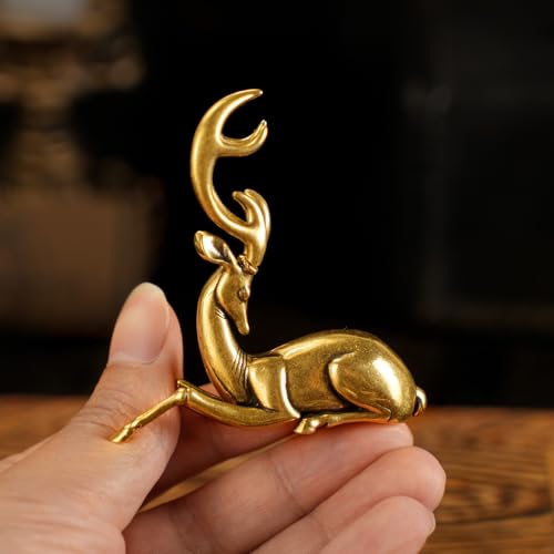 CHOVY Retro Handcrafted Nostalgic Deer Statue - 100% Solid Brass Body & Genuine White Copper Horns | Elegant Tabletop Decor, Vintage Desk Ornament, Unique Gift for Nature Lovers - style: Nostalgic Deer
