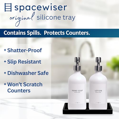 Spacewiser Countertop and Vanity Tray – Small 7.7” Silicone Tray, Soap Dispenser Trays, Bathroom Trays, Kitchen Soap Holder Sink Organizer Counter Caddy for Soaps Bottle Keys, Sponge Holder Dish Black - color: Black, size: Small 7.7”
