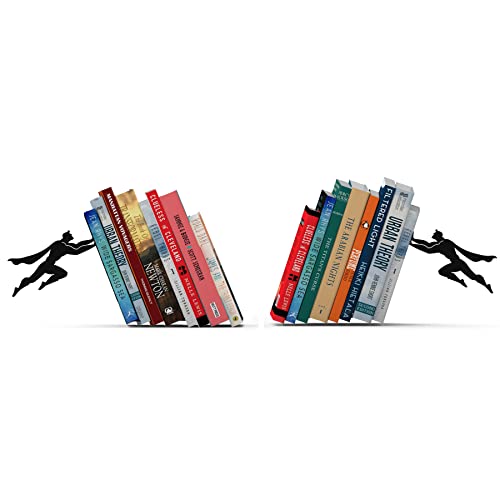 Artori Design Book Ends to Hold Books Heavy Duty - Hidden Metal Bookends for Shelves Desk - Bookend Book Holder for Home Decorative - Gift for Book Lovers and Home Décor (Book&Hero - Set of 2) - color: Book&hero - Set of 2