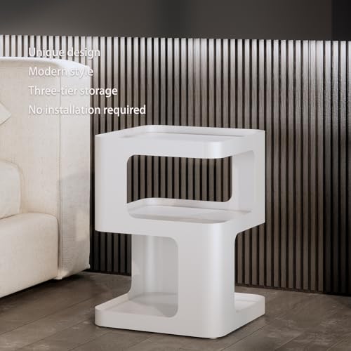 Modern Side Table,White end Table,Unique nightstand,Bedside Table,Metal 3-Tier Night Stand with Storage,Accent Side Table for Couch,Bedroom,Living Room.No Assembly Required. - color: White