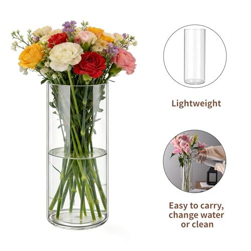 2 Pack Acrylic Cylinder Vases, Non-breakable Vase for Centerpieces,16 inch Tall Clear Flower Vase Bulk Floating Candle Holder for Wedding Table Home Decor and Party (5 x16in+4 x16in) - size: 2 Pack(4''W x 16''H & 5''W x 16''H)