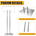 Acrylic Podium Lectern with Iron Stable Bottom, Pulpits for Churches with 10MM Thickened Acrylic Countertop, Multi Function Pulpit for Modern Classroom Music Concert Wedding Conference Event - color: silvery