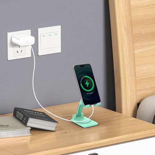 Cell Phone Stand, Adjustable Angle and Height Cell Phone Holder for Desk, Foldable and Portable, Anti-Slip Silicone Pad, Compatible with All Mobile Phones and 4-8 Inch Devices, Green - color: Green