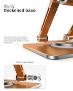 Orlian Tablet Stand Holder with Thickened 360°Rotating Base Dual Rod Adjustable Aluminum Stand for All 5.8-12.9” iPad Samsung Phone Tablet Kindle E-Reader and More, Champagne Gold - color: Champagne Gold