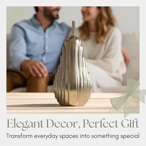 Pear Statuary Decorative Sculpture – Aluminum Metal Modern Home Decor, Decorative Object – Contemporary Shelf Art & Coffee Table Decor for Living Room & Office – 8", Gold
