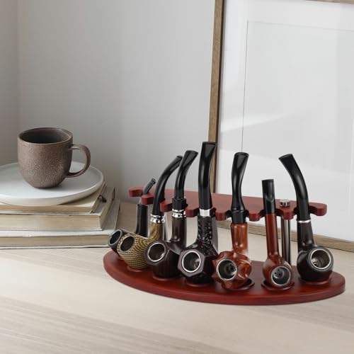 Natural Solid Rosewood Tobacco Smoking Pipe Stand Holder for 7 Pipes - Artisan Handcrafted Tobacco Pipe Rack Luxury Organizer| Natural Wood Grain Display & Collector's Storage Rack(Tobacco Pipe Not Included)﻿