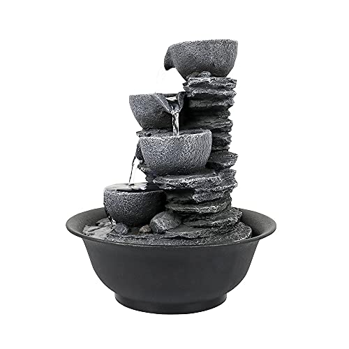 10.6inch Rock Indoor Water Fountain Zen Meditation Tabletop Fountain with LED Light for Home Office Bedroom - color: 10 3/5"_1