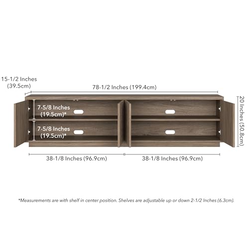 Henn&Hart Fluted TV Stand for TVs up to 85" with 2 Concealed Ribbed Storage Cabinets and Adjustable Shelves for Living Room, Family Room, or Office, Weathered Gray - color: Weathered Gray, size: 79" TV Stand