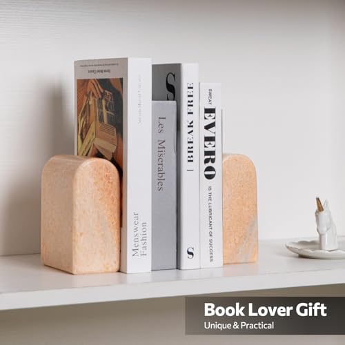 Luxury Marble Bookends for Shelves, 13LB Heavy Duty Marble Book Ends for Heavy Books, Stone Bookends Decorative, Polished, Orange Arch, Set of 2 - color: Orange, size: 5.7" x 4.7" x 2.5"