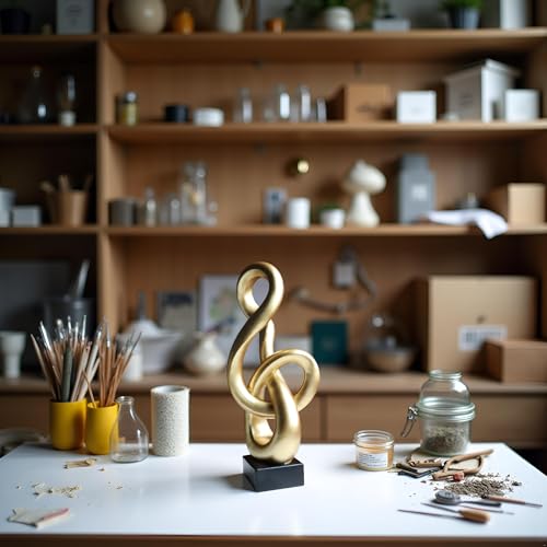 16" Modern Abstract Ribbon Decorative Sculpture, Knot Sculptures,Home Decor,Coffee Table Statues,Dining Living Room Desk Decor,Musical Note,Golden - color: 16" Golden