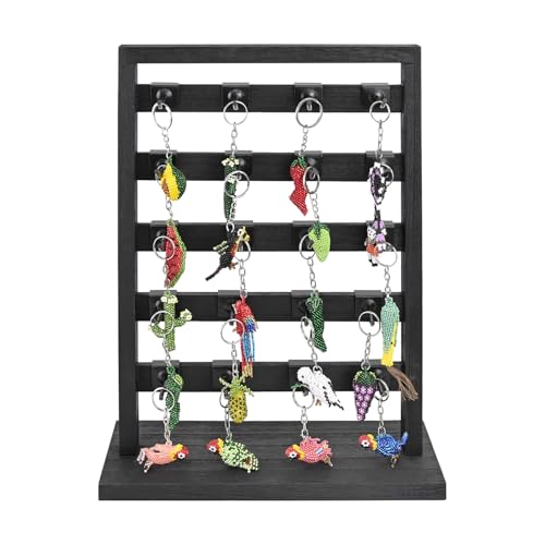 Ikee Design Free Assemble 2 Pcs Set Wooden Jewelry Display Rack with 20 Removable Metal Hooks/Each, Earring Card Display Holder Stand for Necklaces,Bracelet, Keychain Stand, Black Color - color: 8) Black, 2 Pieces