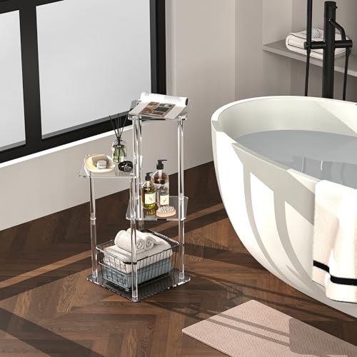 NiHome 4-Tier Clear Acrylic Side Table for Modern Homes, 27" High Easy Assembly Display Stand for LEGO Botanical Collection Sets,Figurine Display Shelf Riser for Plant Indoor,Collectibles & Room Decor