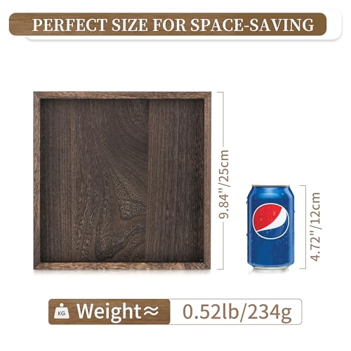 Hanobe Serving Tray Decor for Table: Small Wood Decorative Trays for Ottoman Coffee Tables - Farmhouse Square Wooden Centerpiece for Kitchen Counter Home Living Room 10inch Brown