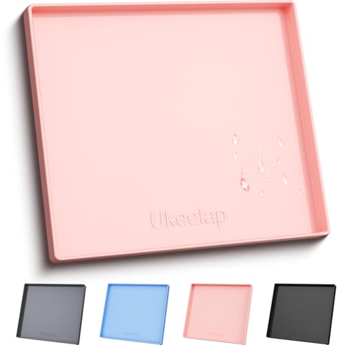 ukeetap Extra Thick Silicone Mat Waterproof with Raised Edge 22" x 19", Under Sink Mat for Kitchen & Bathroom, Kitchen Cabinet Liner, Multi-Purpose for Storage & Protection, Pink - color: Pink, size: 22" x 19"