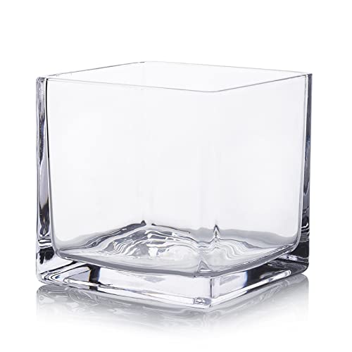 EnovaFloral Square Glass Cube Vase (4x4 Inch) - Set of 1 with Floating Candle Holders for Wedding Centerpieces & Home Office Decor - size: 4x4x4