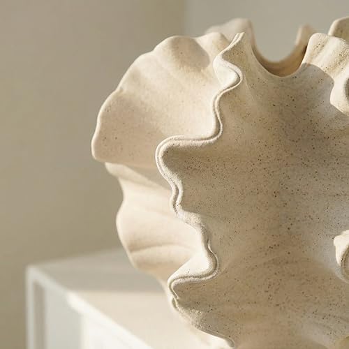 Cream Ceramic Vase, Modern Boho Coastal Decor, Coral Design Decorative Vase for Pampas Grass Dried Flowers, Living Room Coffee Table Centerpiece Home Decor - color: Cream