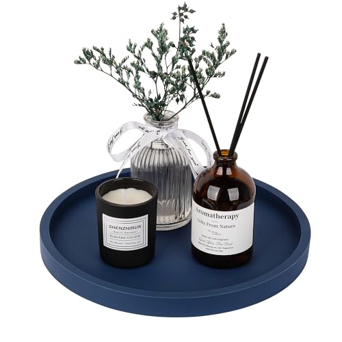 Silicone Bathroom Tray Round Vanity Tray Decorative Soap Holder Kitchen Countertop Organizer Coffee Table Decor for Candle, Perfume, Plant, 9 Inch, Dark Blue - color: Dark Blue, size: 9"