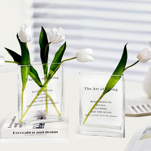 Aoderun Book Vase for Flowers Clear Glass Vase for Book Lovers Unique Flower Vase for Bookshelf Living Room Dining&Coffee Table Kitchen Office Home Decor