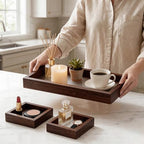 Rectangle Small Tray Set of 3, Desk Drawer Organizer - Stackable, Walnut - color: Walnut, size: 3-Piece Set