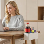 Desk Side Storage, Side Desk Organizer, No Drill Hanging Desk Organizer with 4 Large Pockets, Table Hanging Storage for Office & Home, Fits Flat Table Edge 1.26" (White)
