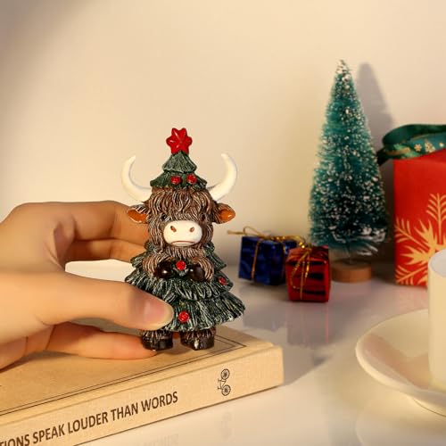 DUQGUHO Cow Christmas Ornaments Xmas Resin Ornament Statue Desk Accessories Christmas Figurines 4 Inch Mini Highland Cow Gifts for Women - color: Multi - Highland Cow
