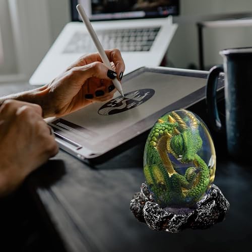 ACOCOFE Lava Dragon Egg, Crystal Dragon Egg with Luminous Base, Handmade Resin Ornaments - Gift for Christmas, Birthdays, Graduation, Holidays, Back to School (Green with Base) - color: Green With Base
