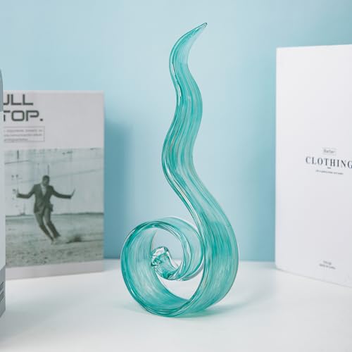 11.4" Tall Hand-Blown Glass Sculpture Murano-Style Sculpture Art Ornament Statue Figurines Home Decor Accent Piece Coastal Ocean Nautical Home Decor,Shelf,TV Stand,Tabletop Centerpieces,Wonderful Gift - color: Light Green