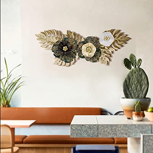 Flower Leaves Metal Wall Decor, Hollow Out Wall Sculpture Creative Luxury Iron Hanging Artwork for Office Home Decorations Party Living Room, Green - color: Green