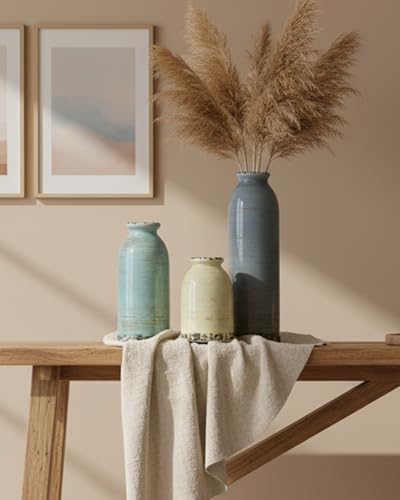 Morandi Ceramic Vase Set of 3 – Handmade Pottery Vases, Glazed Vintage Decor for Living Room, Table Centerpiece & Modern Rustic Home Styling - color: Morandi Colors01