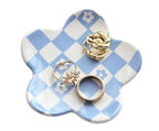 Teen Girls Gifts Trendy Stuff Aesthetic Room Decor Bedroom Decor Aesthetic Preppy Room Decor Aesthetic Stuff Checkered Jewelry Tray, Blue - style: Blue Checkered and Flower