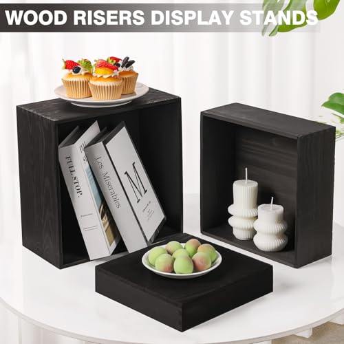 6 Pack Wood Cake Cupcake Stand Buffet Risers, Wooden Display Stand Wood Display Riser, Square Food Display Risers for Party Wedding Birthday Home (6" 7" 8" 9" 10" 11") - color: Black 6pcs (6" 7" 8" 9" 10" 11")