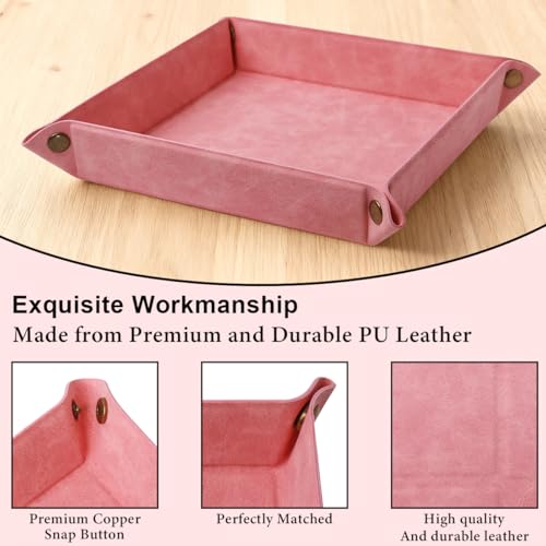 Valet Tray Desktop Storage Organizer – Premium PU Leather Catchall Bedside Vanity Tray Nightstand Caddy Holder for Remote Controller, Keys, Phone, Wallet, Coin, Jewelry,Pink - color: Pink