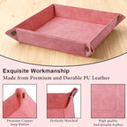 Valet Tray Desktop Storage Organizer – Premium PU Leather Catchall Bedside Vanity Tray Nightstand Caddy Holder for Remote Controller, Keys, Phone, Wallet, Coin, Jewelry,Pink - color: Pink