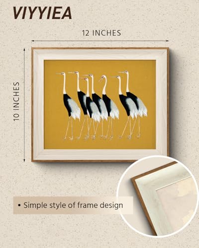 VIYYIEA Framed Wall Art for Living Room, Cranes Canvas Prints, Vintage Home Decor, Animals Painting Picture, Bathroom Wall Decor Gifts for Friends or Family - 12L x 10W - color: Animals-【Seven Cranes】, size: 12"L x 10"W