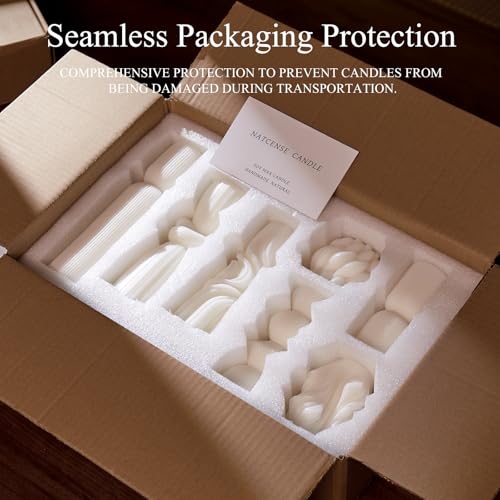 7-Pack Pillar Candles - Soy Wax Handmade Ribbed Candles for Home Decor, Housewarming Gift, Shelf & Table Decor - Aesthetic Modern Candles Set (White) - color: White