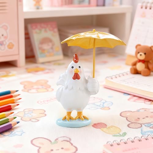 Funny Chicken Resin Statue - Cute Baby Chicken with Yellow Umbrella Statue for Fairy Garden Decor Spring Chick Figurine for Outdoor Planter Yard Patio Lawn Indoor Table Decor for Home Gifts - style: Chicken with Umbrella