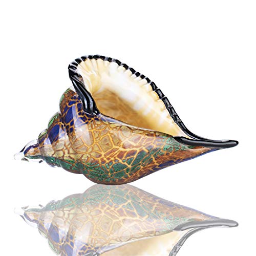 QFkris 8.4" Glass Conch Figurines, Hand Blown Seashell Art Figurine, Crystal Glass Paperweight, Home Decor Collectible Statue - color: Brown