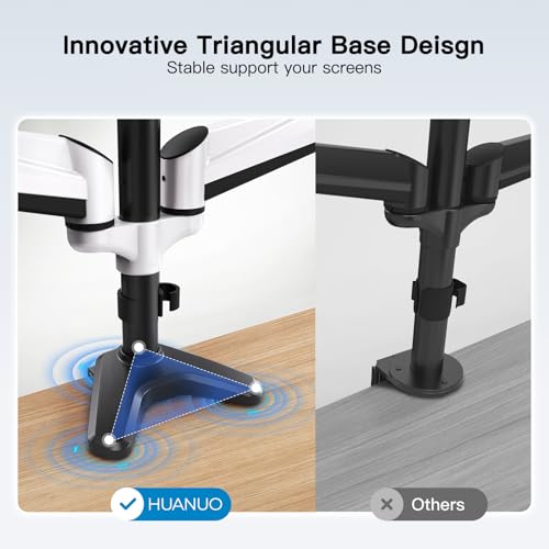 HUANUO Triple Monitor Stand - Full Motion Articulating Monitor Mount Fit Three 17 to 32 inch LCD Computer Screens with Clamp, Grommet Kit - color: White