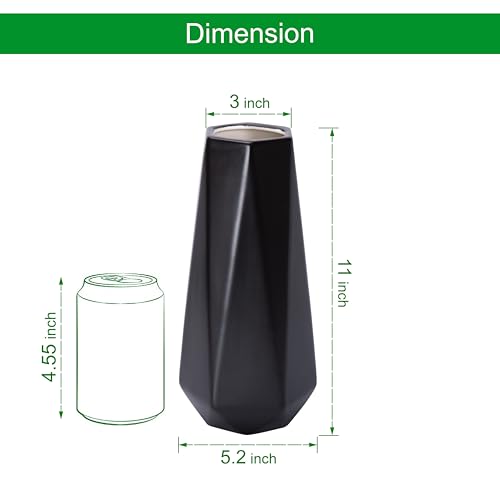 D'vine Dev 11 Inch Matte Black Ceramic Vase, Geometric Handmade Craft Flower Vase with Design Box Packaged, VS-GM-MB-11 - color: Matte Black, size: 11 Inch