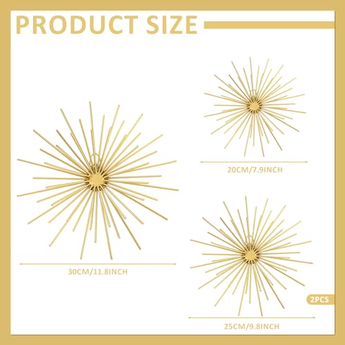 Shimeyao 4 Pcs Metal Starburst Wall Decor Gold Metal Wall Art 3D Spike Bling Finish Star Burst Hangings Accents Sculptures Set Modern Mid Century Decorations for Living Room Bedroom Entryway - color: Gold, style: Spike