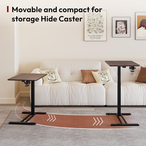 SANODESK Medical Adjustable Overbed Bedside Table with Hidden Casters, Pneumatic Mobile Laptop Computer Standing Desk Cart with Tray, Hospital and Home Use(31.5" W x 17.7" D, Walnut) - color: Walnut, size: Large