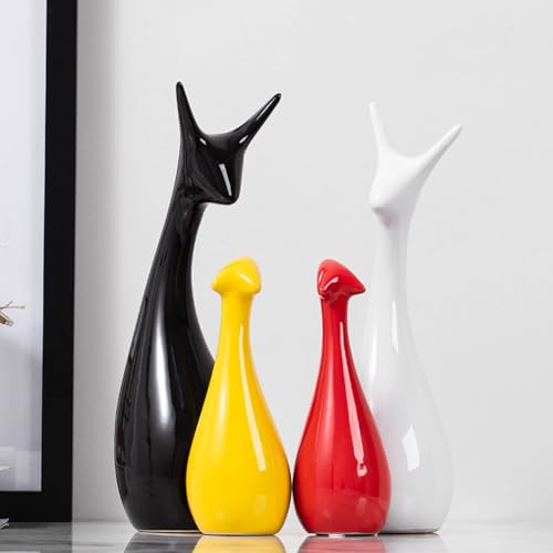 Ceramic Statue,Family Figurines,Creative Ceramic Decorative,Crafts Ornaments Home Decor,Memorial Gift for Parents,Suitable for Shelf,Bookself (Colorful Deer Family) - color: Colorful Deer Family