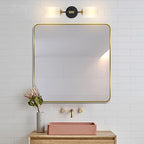 BYOLIIMA Industrial Mid Century Wall Sconce 2-Lights with White Cylinder Glass Shades Modern Bathroom Vanity Wall Lamp Matte Black and Gold Brushed Brass Finished Wall Light Fixture - color: Gold/Black-Cylinder Glass Shades