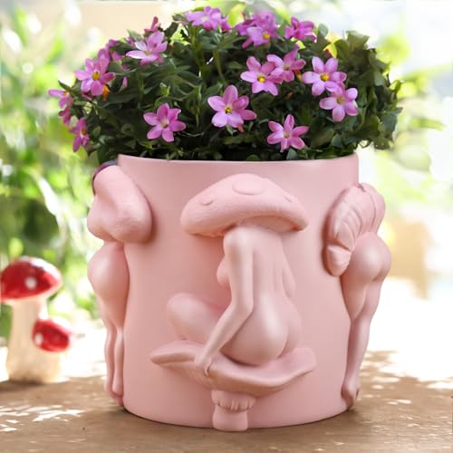 GUGUGO Unique Mushroom Lady Body Plant Pots, Cute Quirky Indoor Planters, Boho Funky Eclectic Home Decor, Mushroom Lady Butt Flower Pots, Succulent Planter, Modern Aesthetic for Decorating, Pink - color: Pink, size: 5Inch