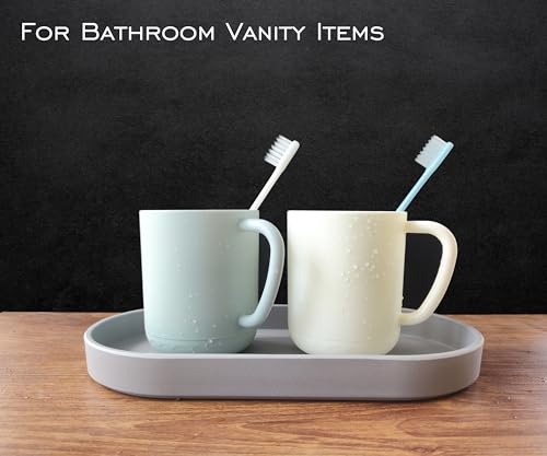 Gray Small Tray (10 inch), Oval Tray for Kitchen Counter, Bathtub Bathroom Vanity Items, Countertop Organizer, Coffee Accessory, Bar, Serving Seasoning, Salt and Pepper, Soap, Perfume. - color: Gray, size: 10.2" x 5.5" x 1.1"