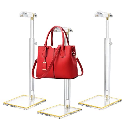 Acrylic Purse Stands for Display, 3 Pack 14" to 24" Adjustable Height Clear Purse Holder Stand, Counter Bags Hanging Organizer Handbag Rack for Closet Retail Vendor Commercial Store - size: 3-Pack, L (13.5"-24")