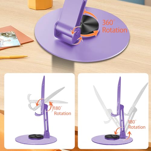 Universal Metal Cell Phone Stand, Multi-Angel Adjustable 360° Rotation Non-Slip Metal Phone Stand Compatible with iPhone 17 16 Pro Max and All Smartphones (Purple&Purple) - color: Purple&Purple