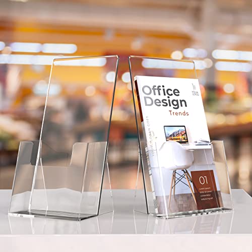 MaxGear Acrylic Brochure Holder 4 Inch, Clear Plastic Countertop Literature Holders, Trifold Flyer Display Stand for Pamphlets, Booklets, Magazines, Menus, Multi Purpose Organizer For Office, 2 Pack - size: 4''x9'', style: 2 Pack