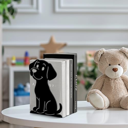 Peacoblue Metal Bookends for Shelves, Modern Decorative Heavy Duty Study Book Ends Stoppers for Office, Desk, Shelf, Room 5.3"x4.3"x7.9" Cast Iron Simple Tall Bookends 1 Pair (Cartoon Dog) - style: Cartoon Dog
