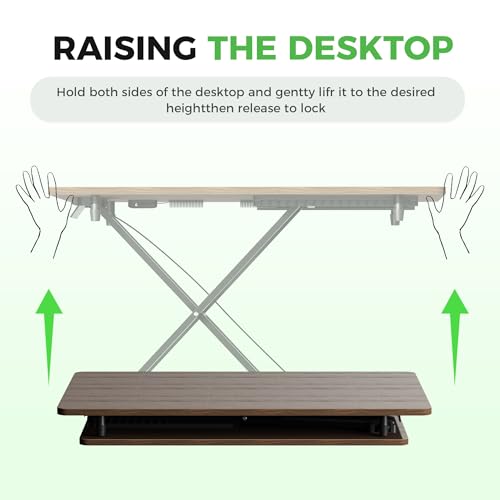 Standing Desk Converter Adjustable Height, 25.16" × 15.75" Height Adjustable Desktop Riser, No Assembly Required, Desktop Workstation for Laptop, Monitor and Office Use (Natural Wood) (Natural)